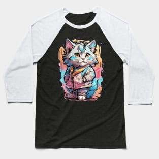 Cute Adorable Chibi Cat Design Baseball T-Shirt